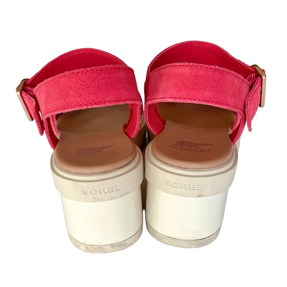 SOREL Joanie Heel Ankle Strap Sandals, Red Glow/Honey White color - Picture 4 of 13
